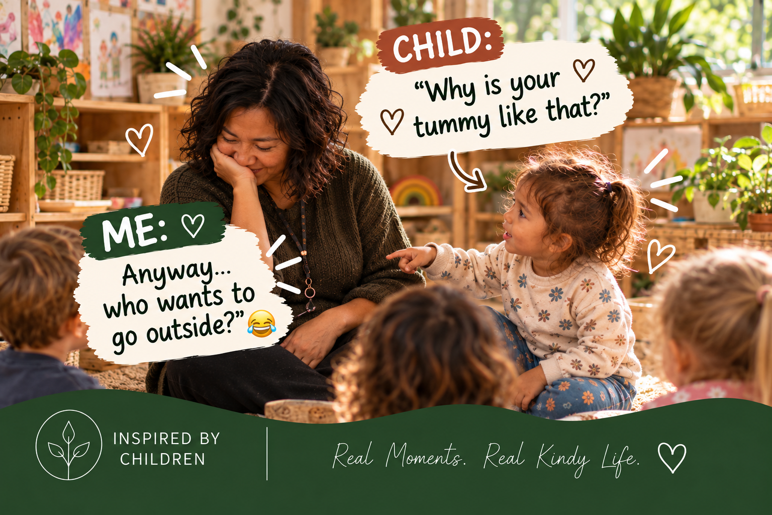 A child asks “Why is your tummy like that?” — “Anyway… who wants to go outside?”