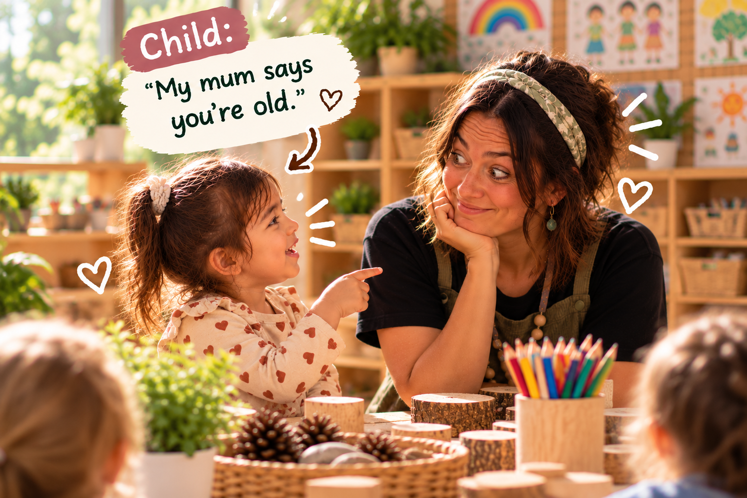 A child says “My mum says you're old.”
