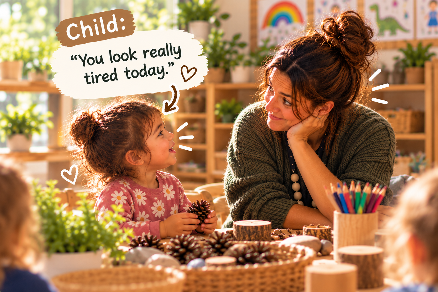 A child says “You look really tired today.”